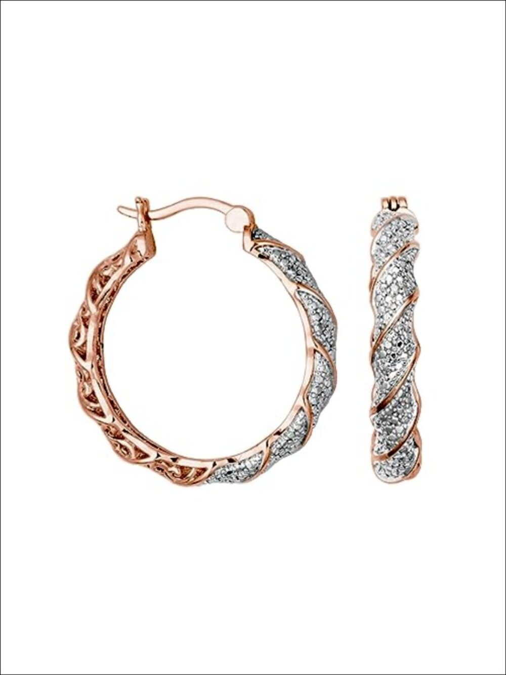 Twisted Hoop Earrings with Diamond Accents, 18K Rose Gold Plated Bronze